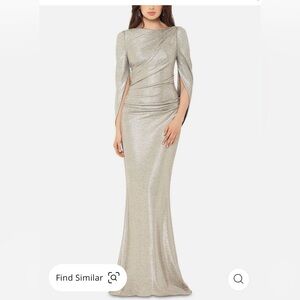 Betsy & Adam Metallic Gold Cape Sleeves Evening Dress